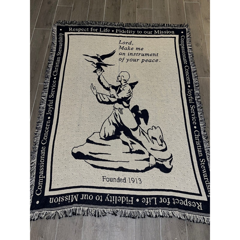 Lord, Make me an instrument of your peace Throw Blanket Afghan Cream + Blue